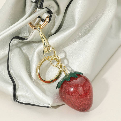 glittered strawberry bag charm