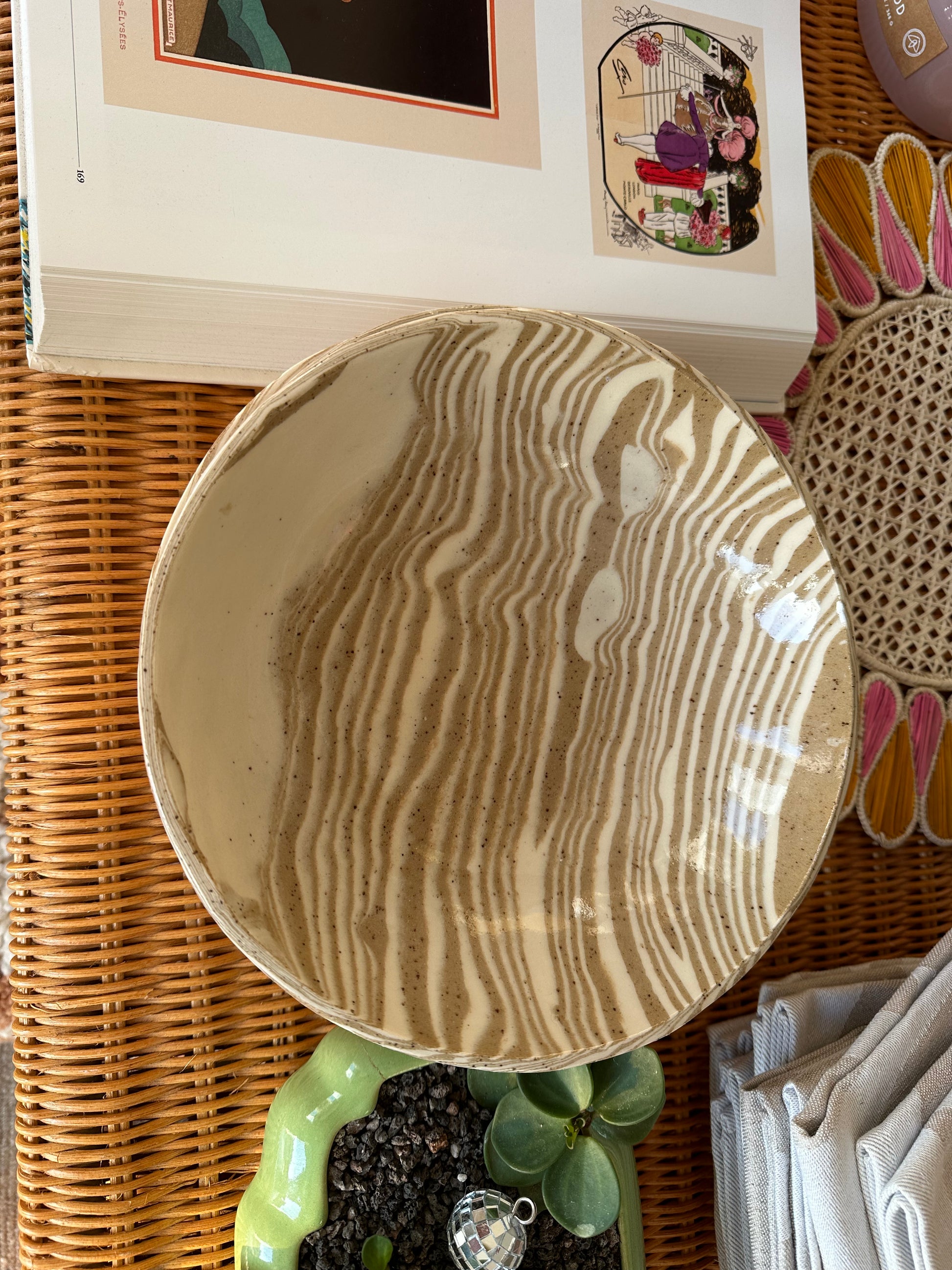 white and beige nerikomi serving bowl