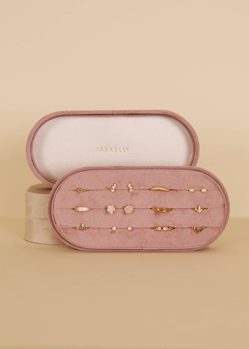 velvet jewelry box - large oval - light pink