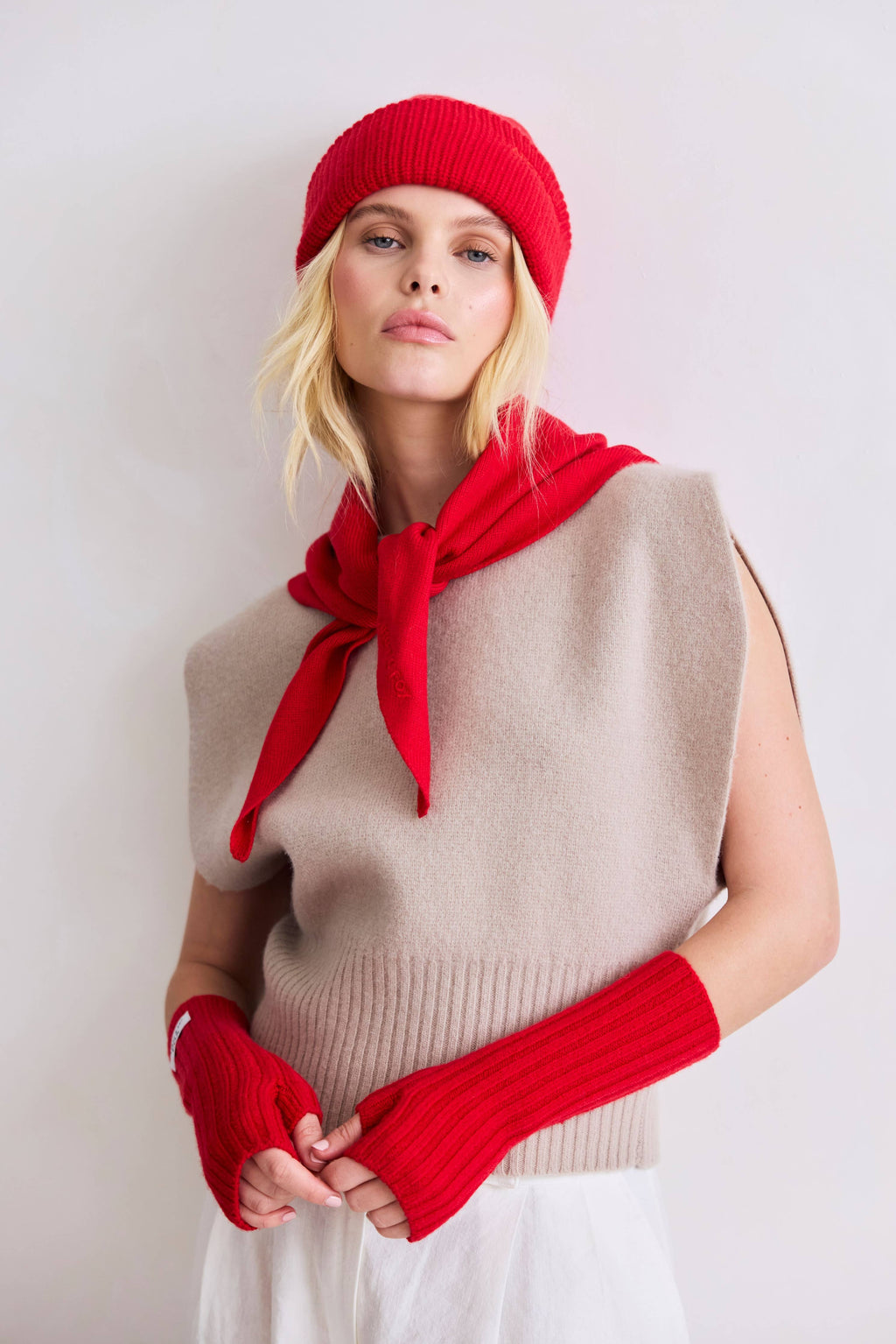 merino wool triangle scarf - flame red