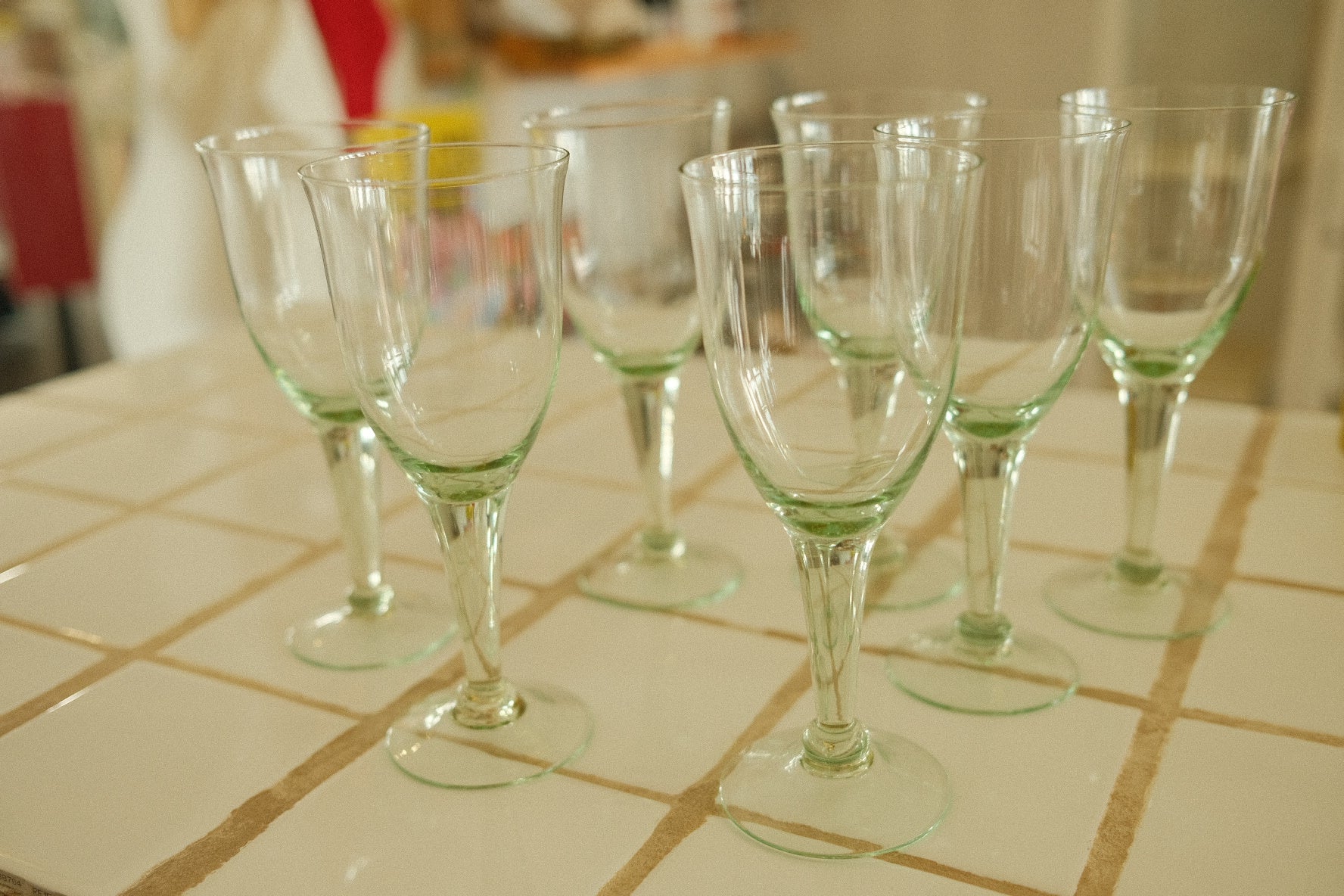 vintage green wine glasses - set of 7