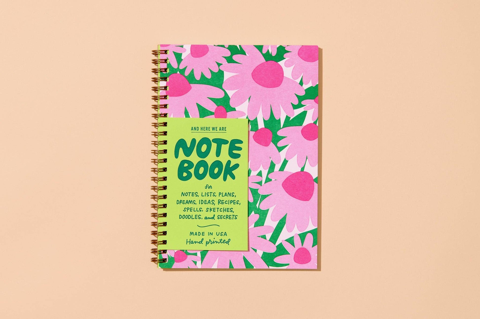 coneflower wildflower letterpress spiral A5 notebook