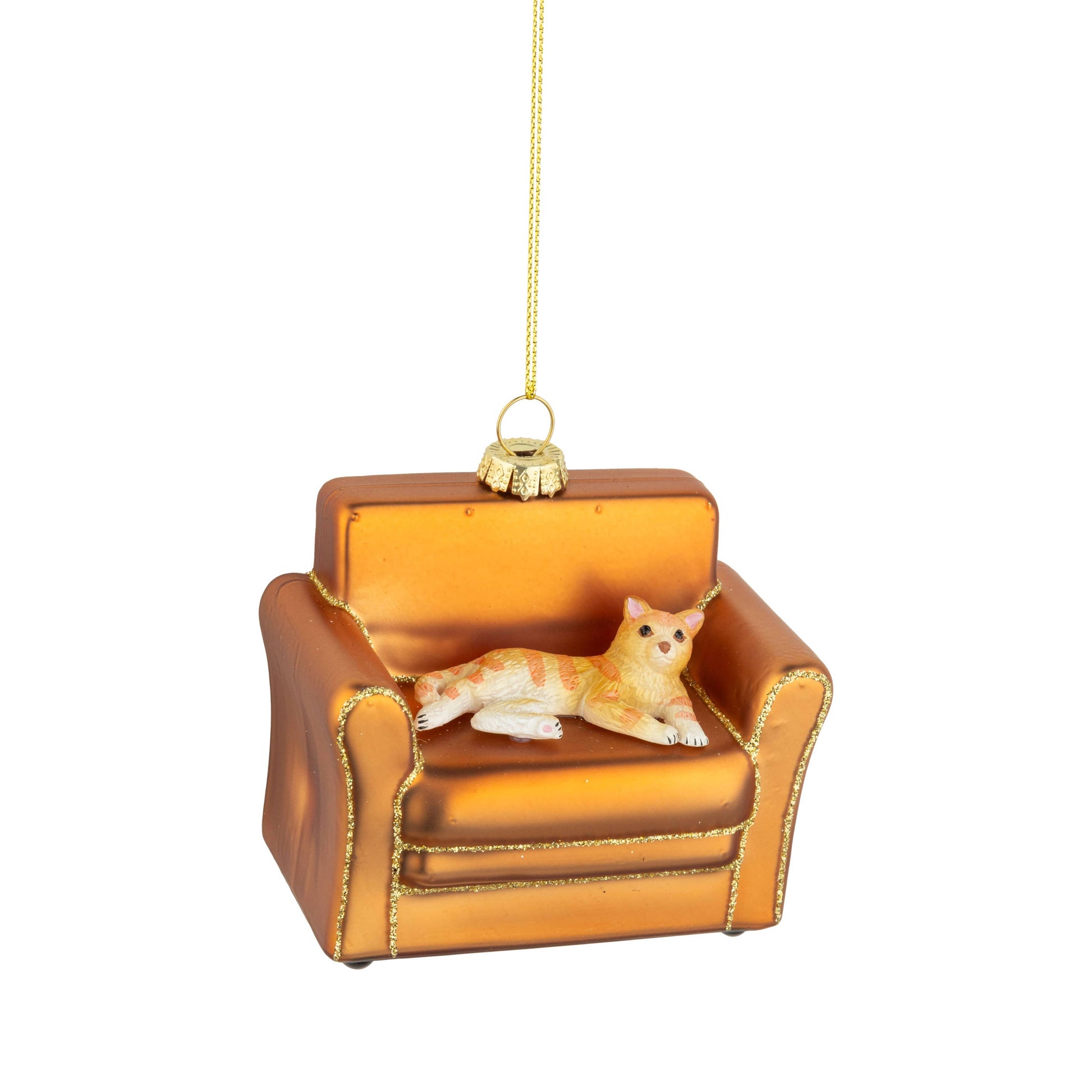 glass and resin cat on sofa ornament,3.25in