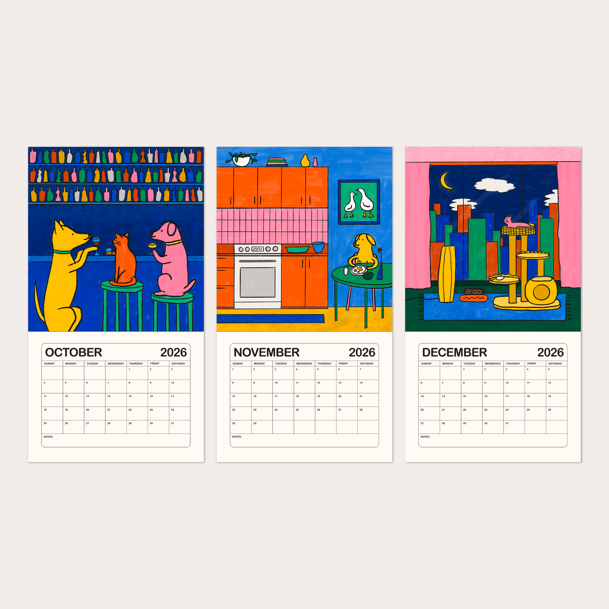 2026 illustrated wall calendar: a day in the life of corporate cats + dogs
