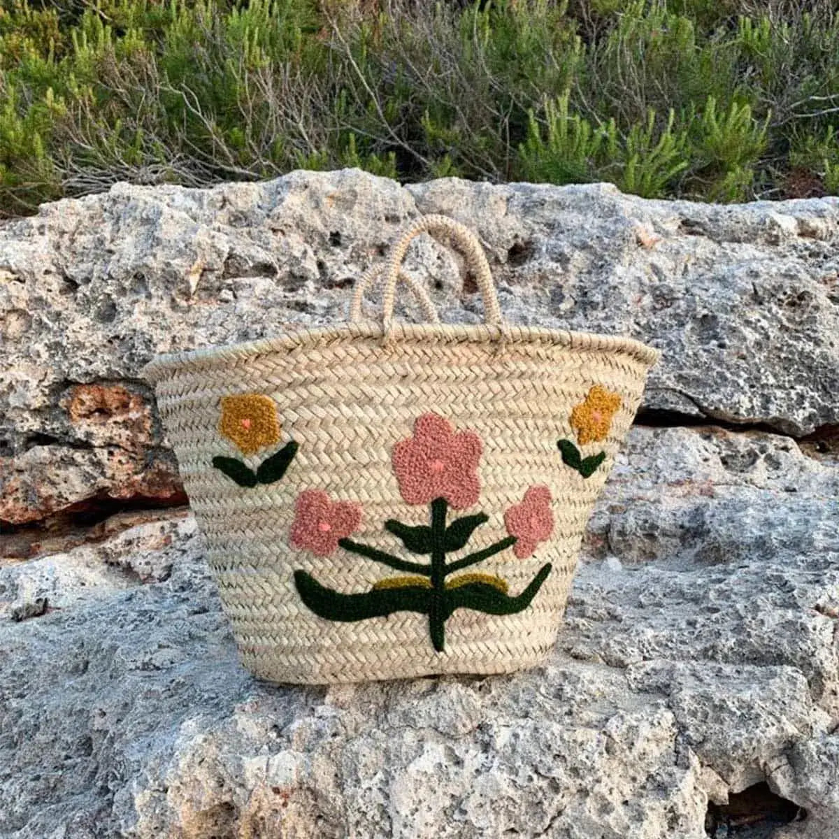 blossom elegance: handcrafted woven tote bag