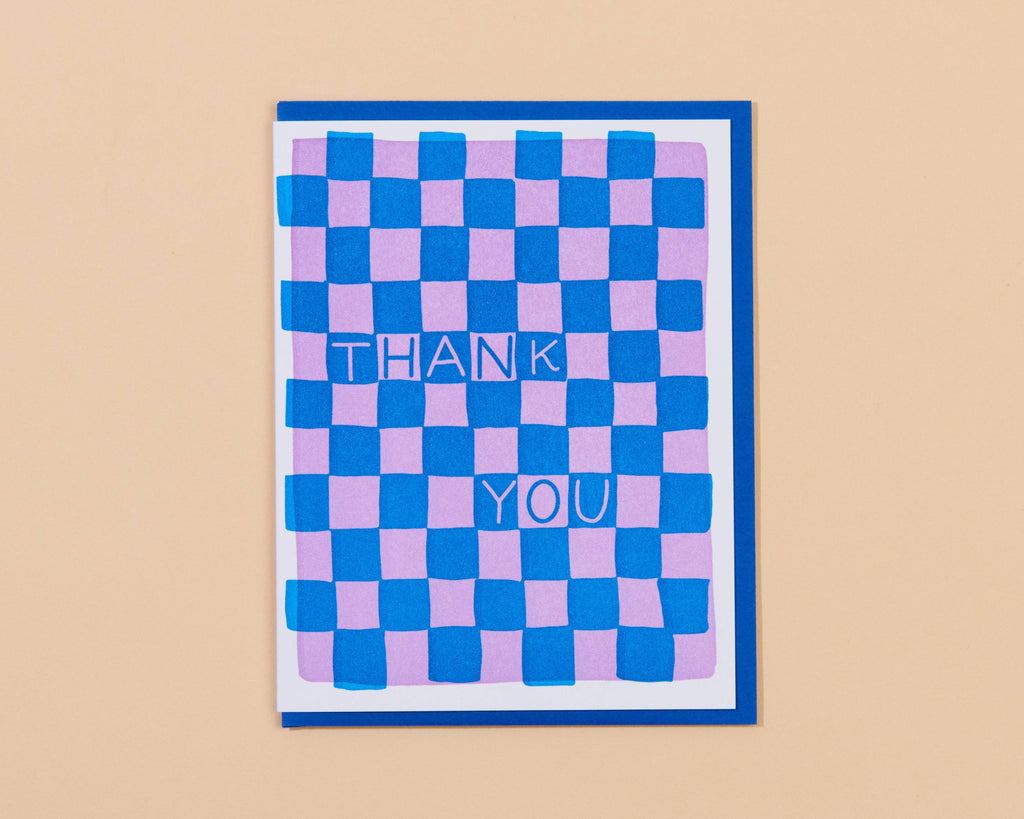 checkerboard thank you letterpress greeting card