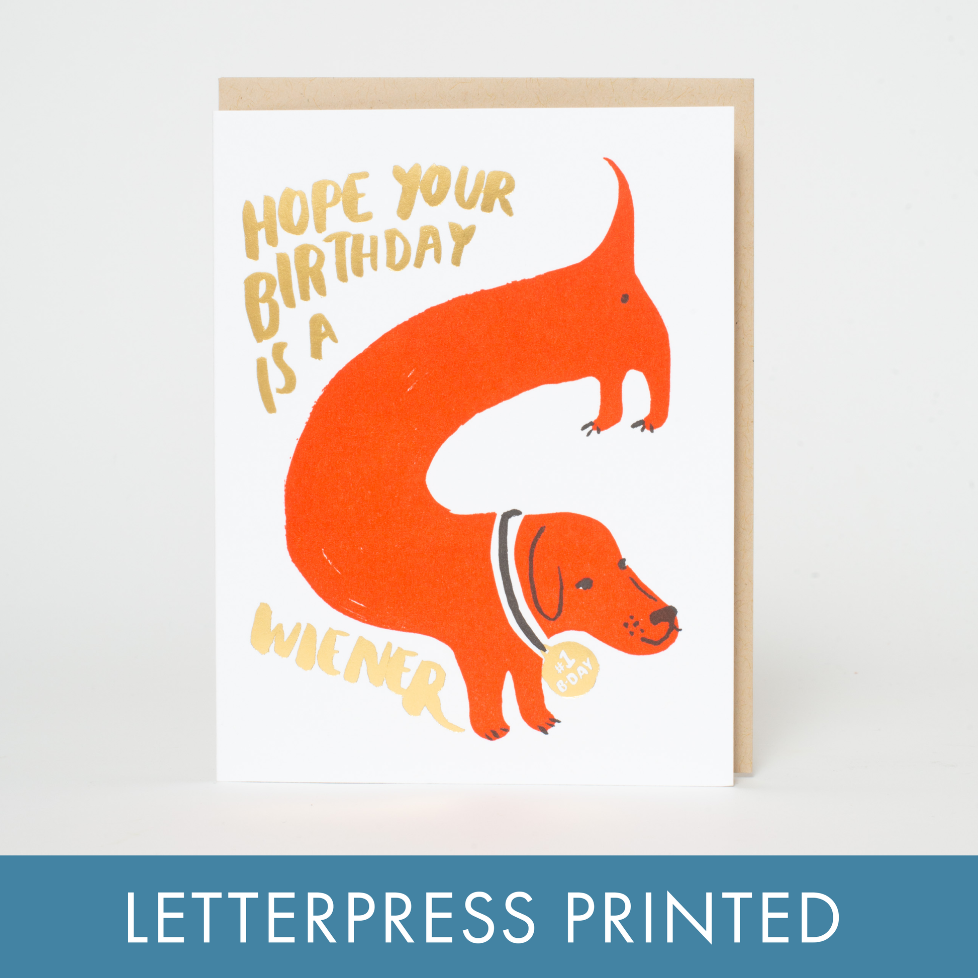 wiener birthday dog letterpress greeting card