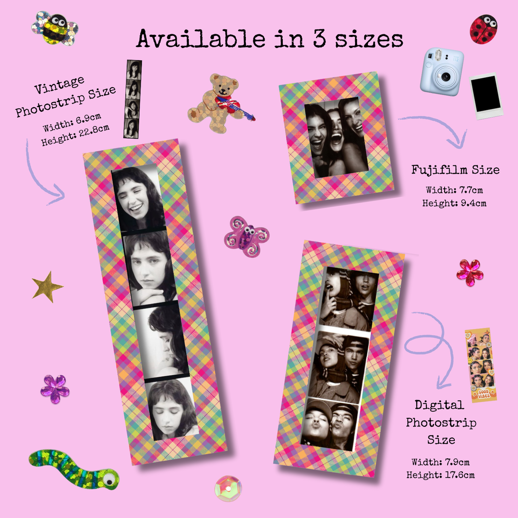 magnetic photo strip frame pink plaid