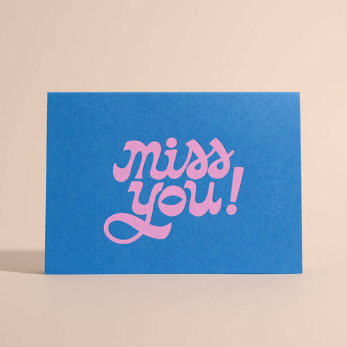miss you pink foil letterpress greeting card