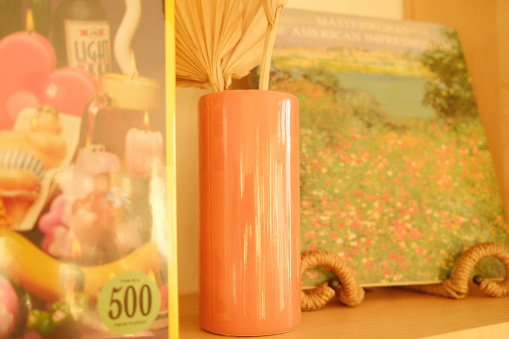 vintage peach ceramic handmade vase