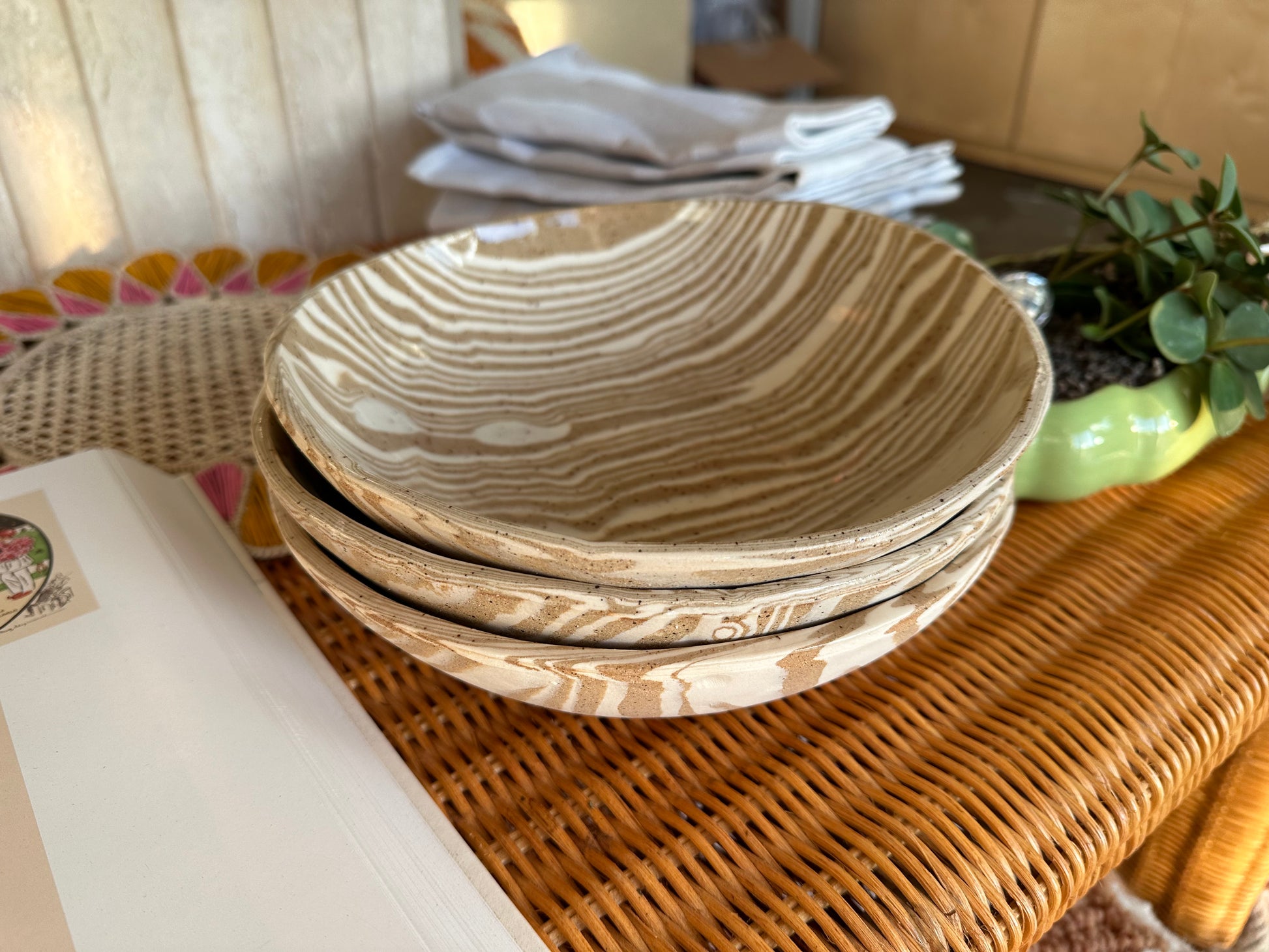 white and beige nerikomi serving bowl
