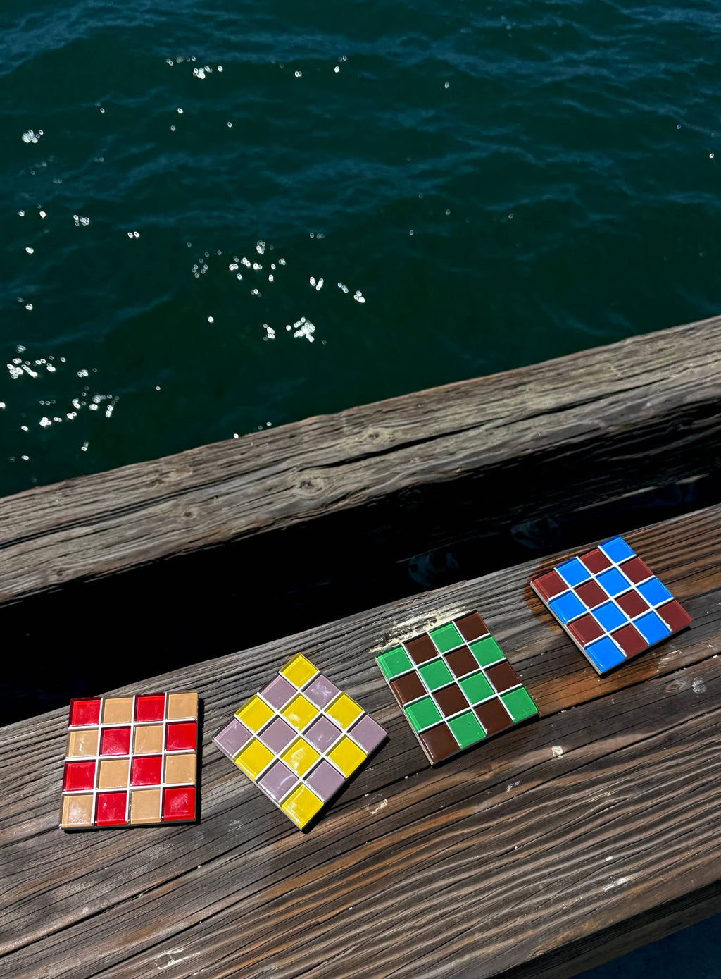 Handmade Glass Tile Coaster Set - Block Party (Set of 4)