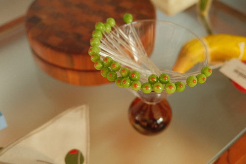 hand blown olive cocktail picks