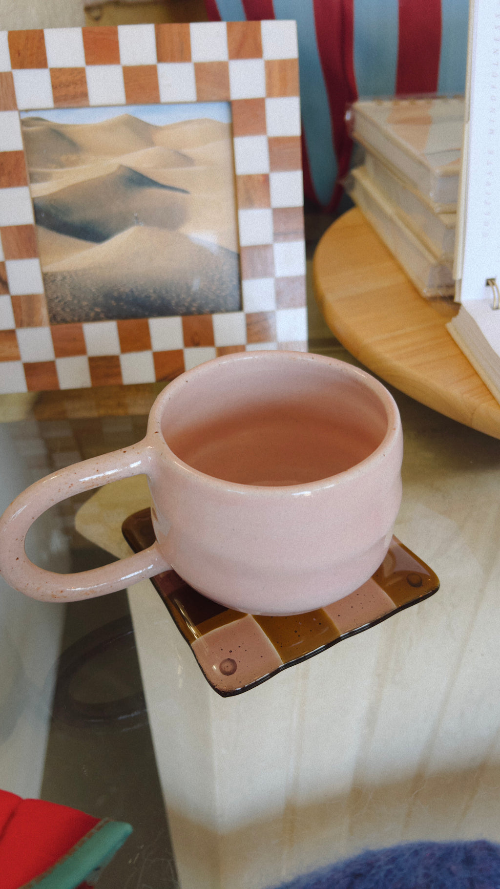 handmade pink round ridge mug