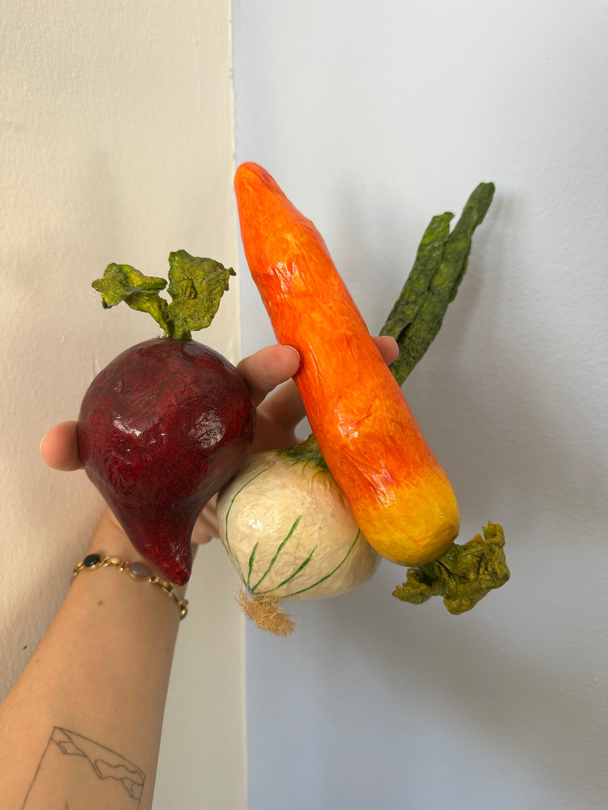 vintage painted paper mache fruits + veggies