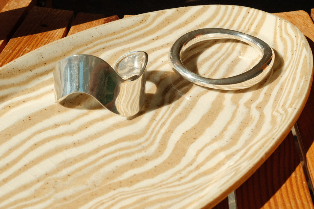 silver adjustable wavey bangle