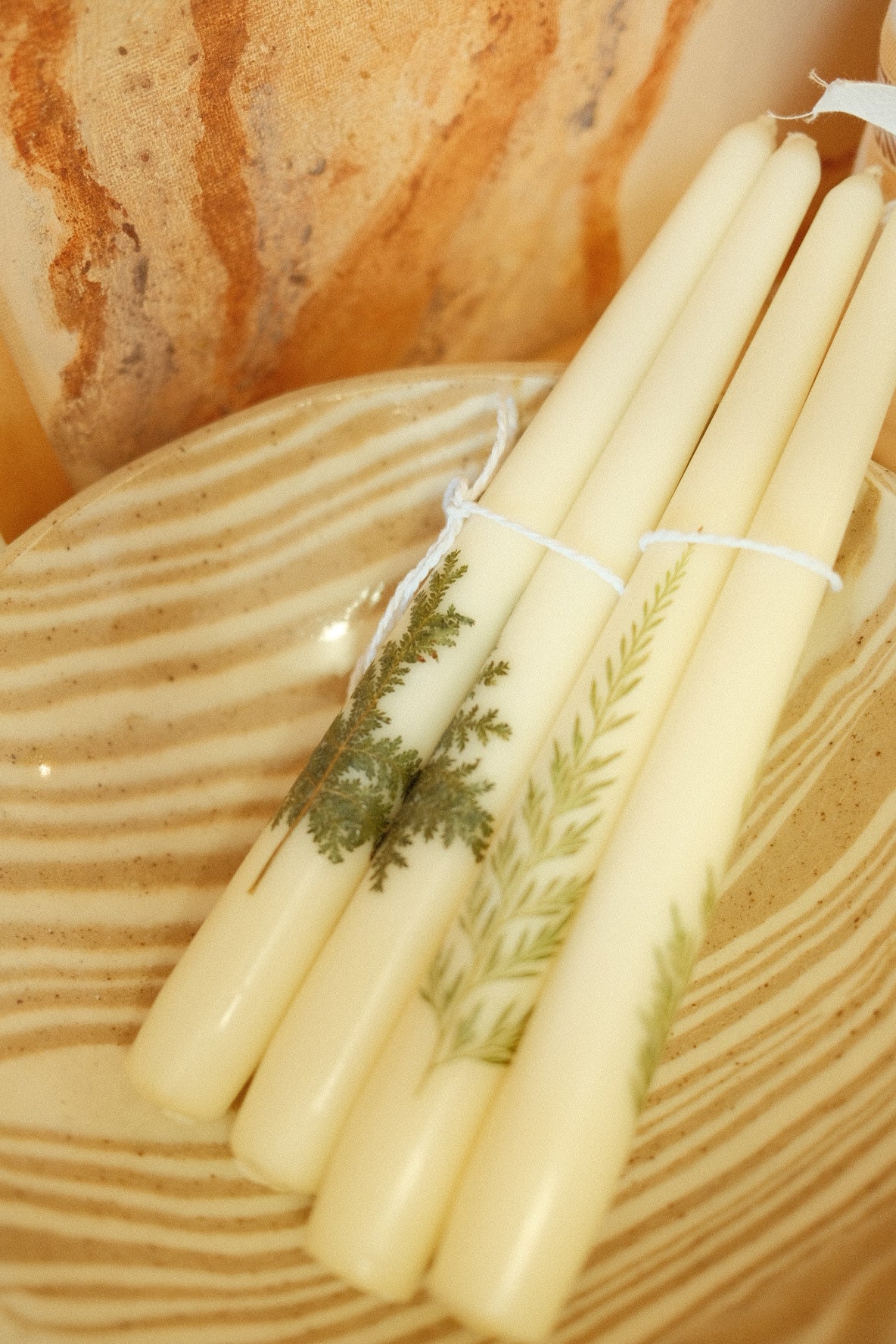 pressed pine/ fern tapers - set of 2