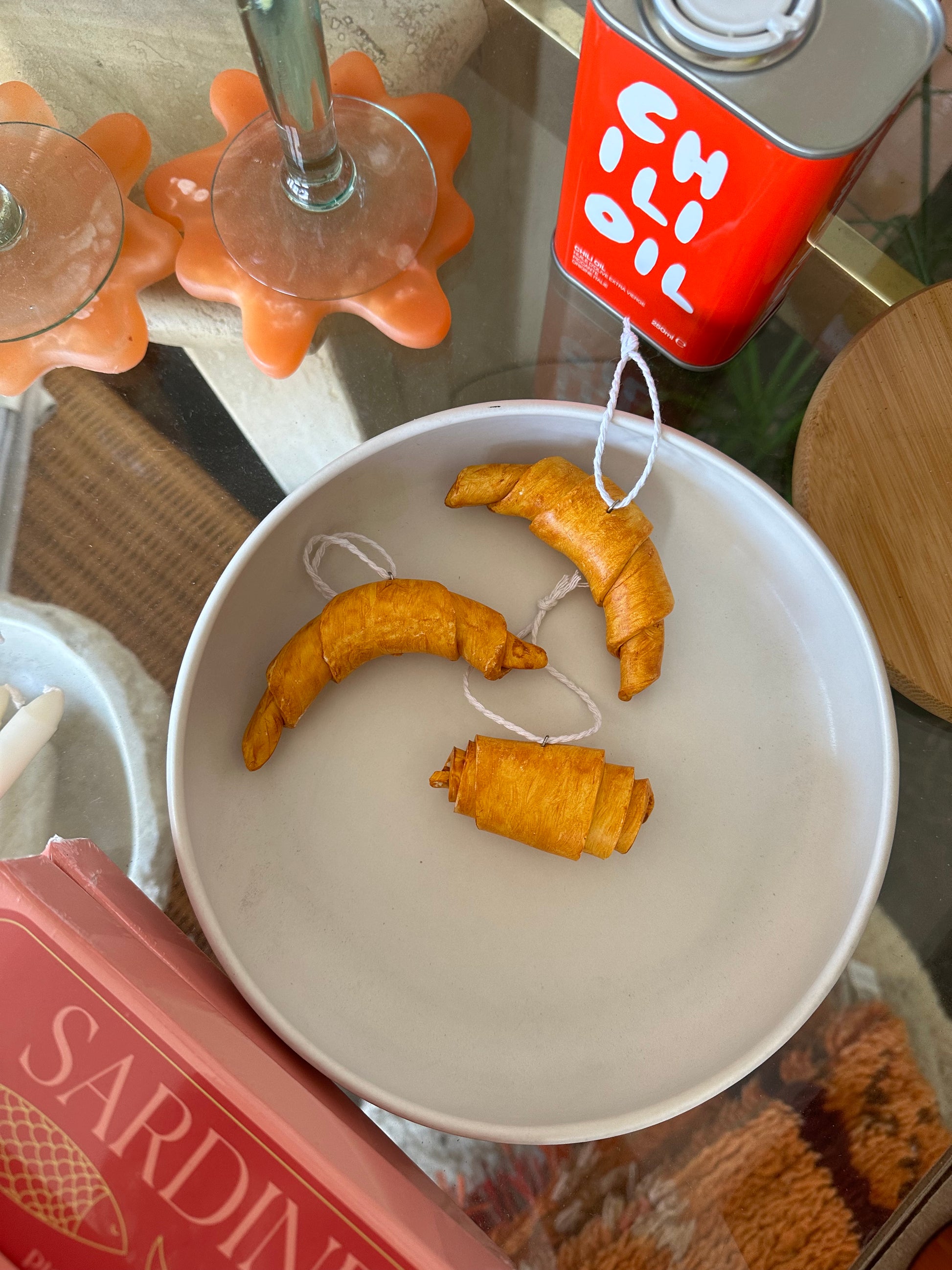 handmade clay croissant ornament