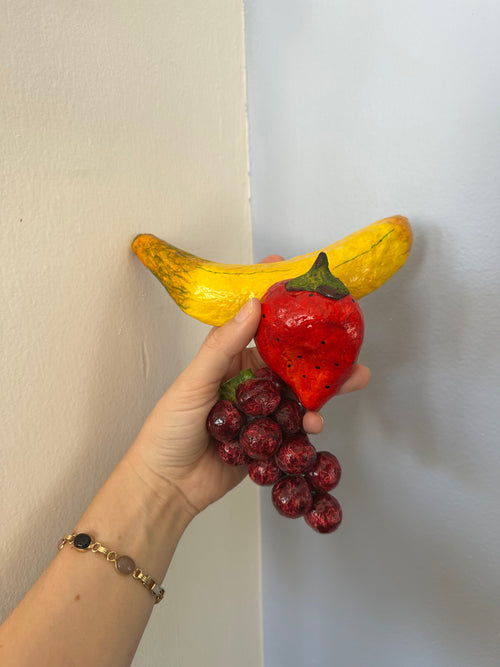 vintage painted paper mache fruits + veggies