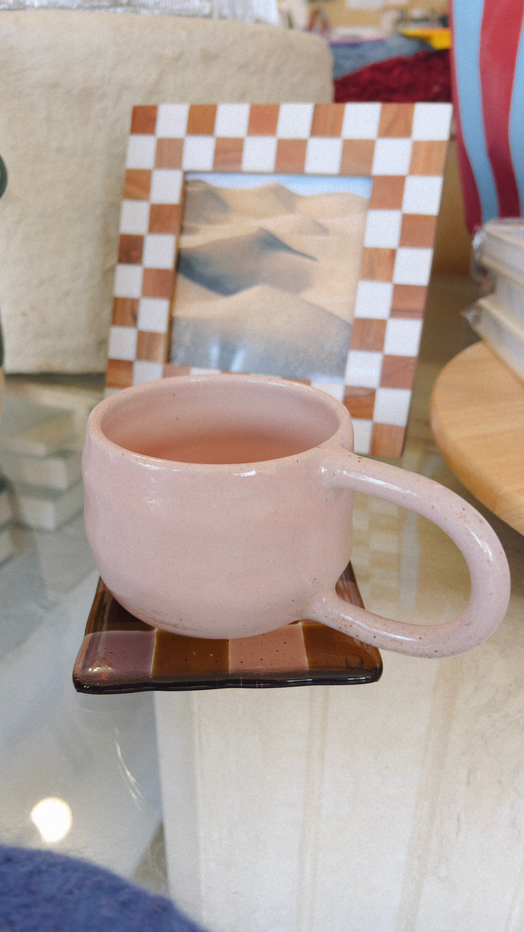 handmade pink round ridge mug