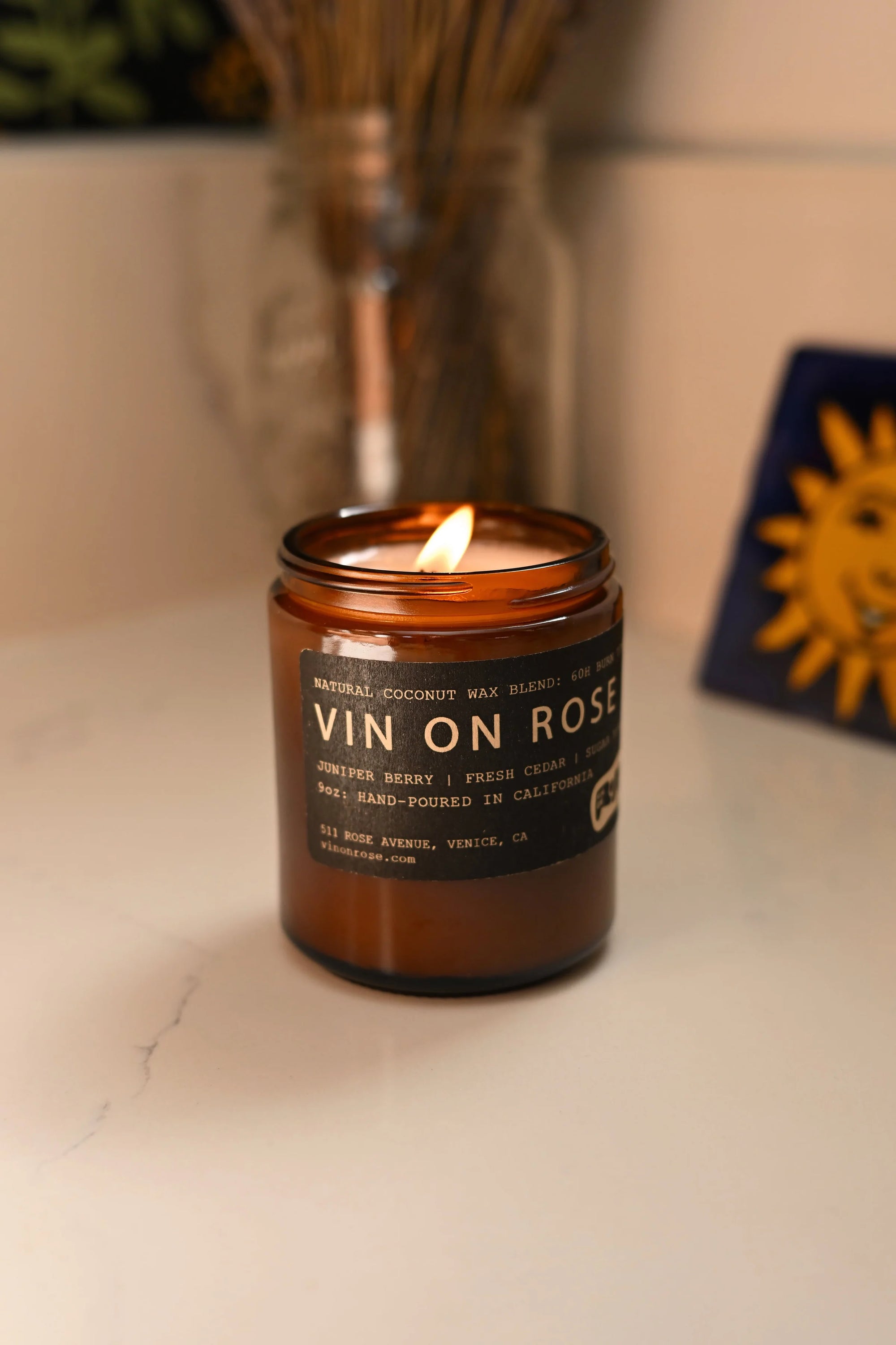 vin on rose candle