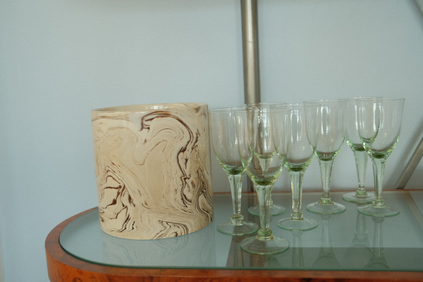 vintage green wine glasses - set of 7