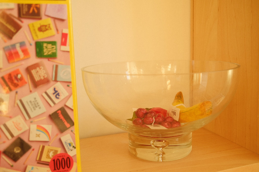 vintage glass pedestal fruit bowl