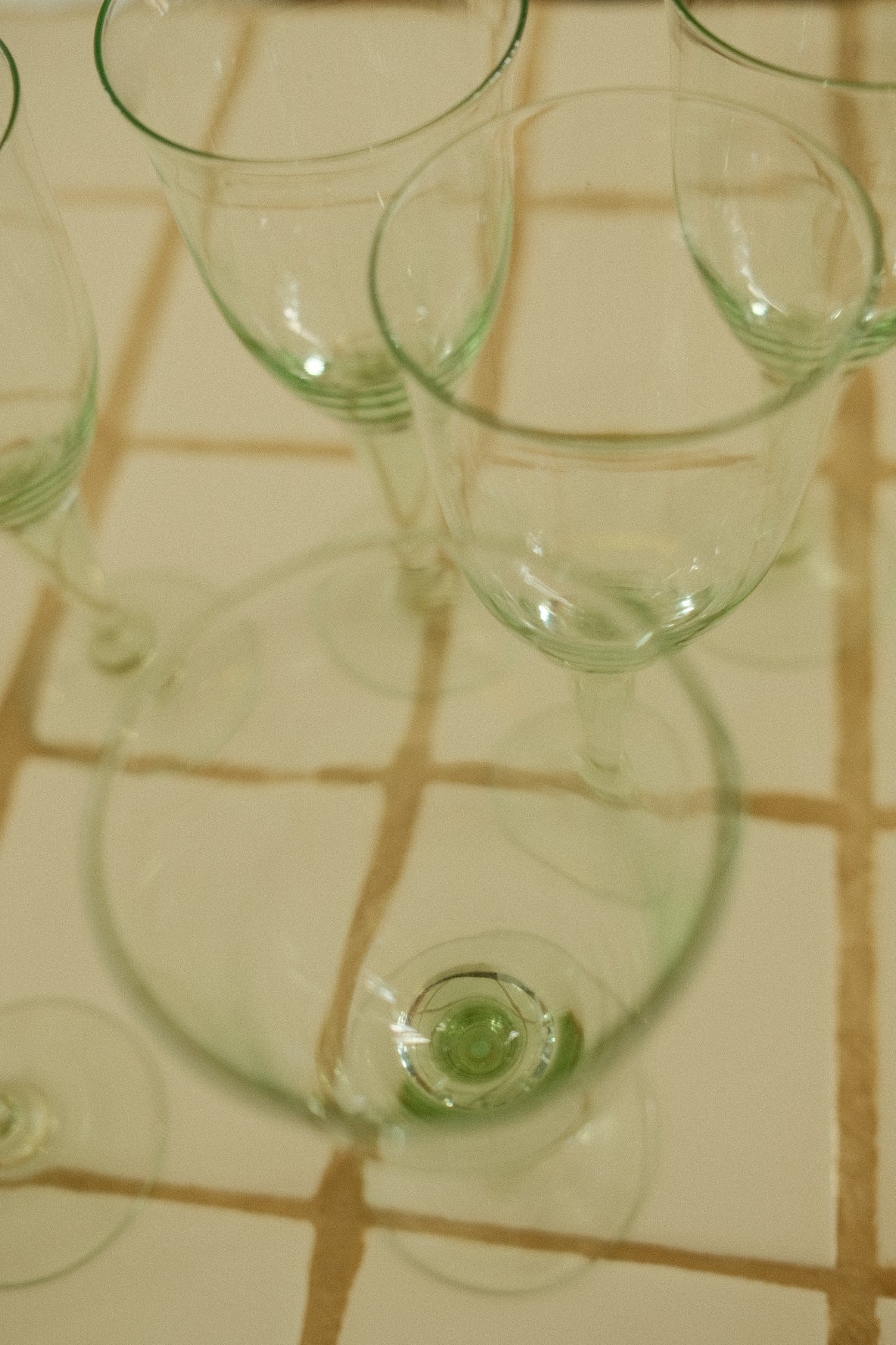 vintage green wine glasses - set of 7