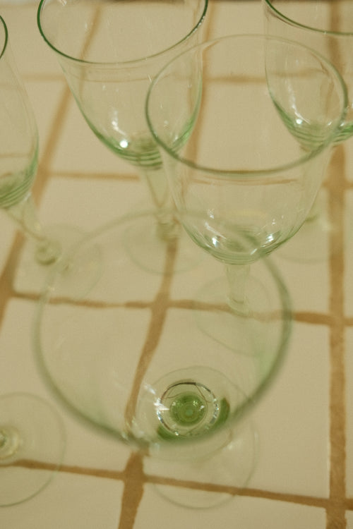 vintage green wine glasses - set of 7