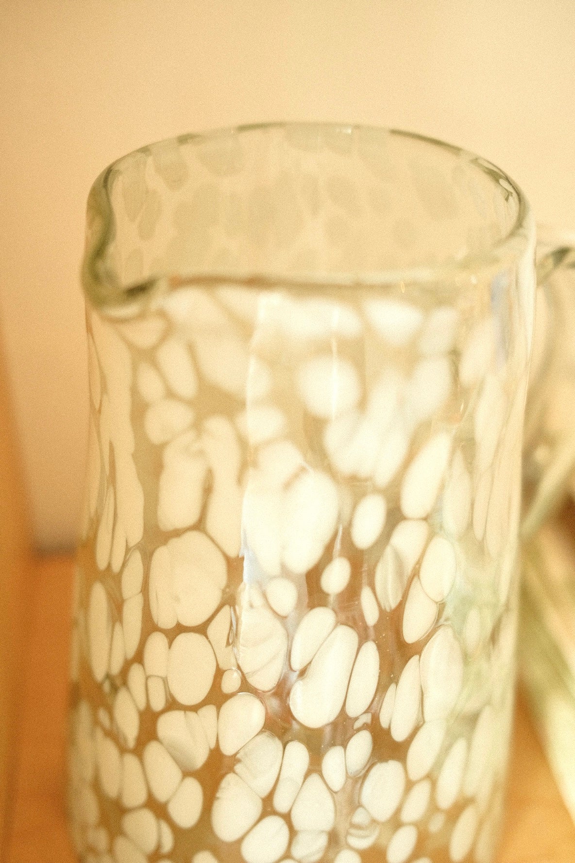hand blown white spotted pitcher