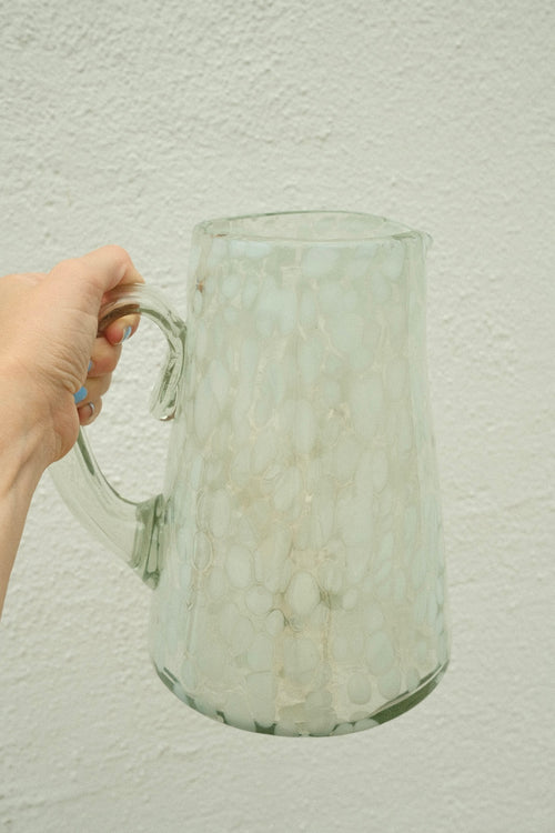 hand blown white spotted pitcher