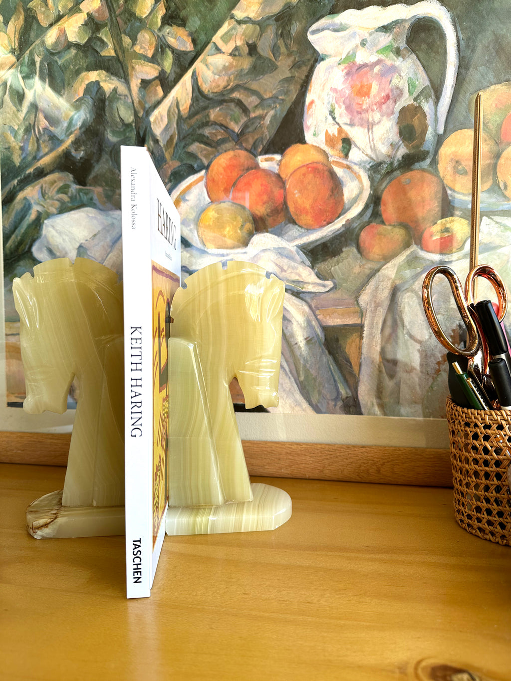 vintage onyx trojan horse head bookends