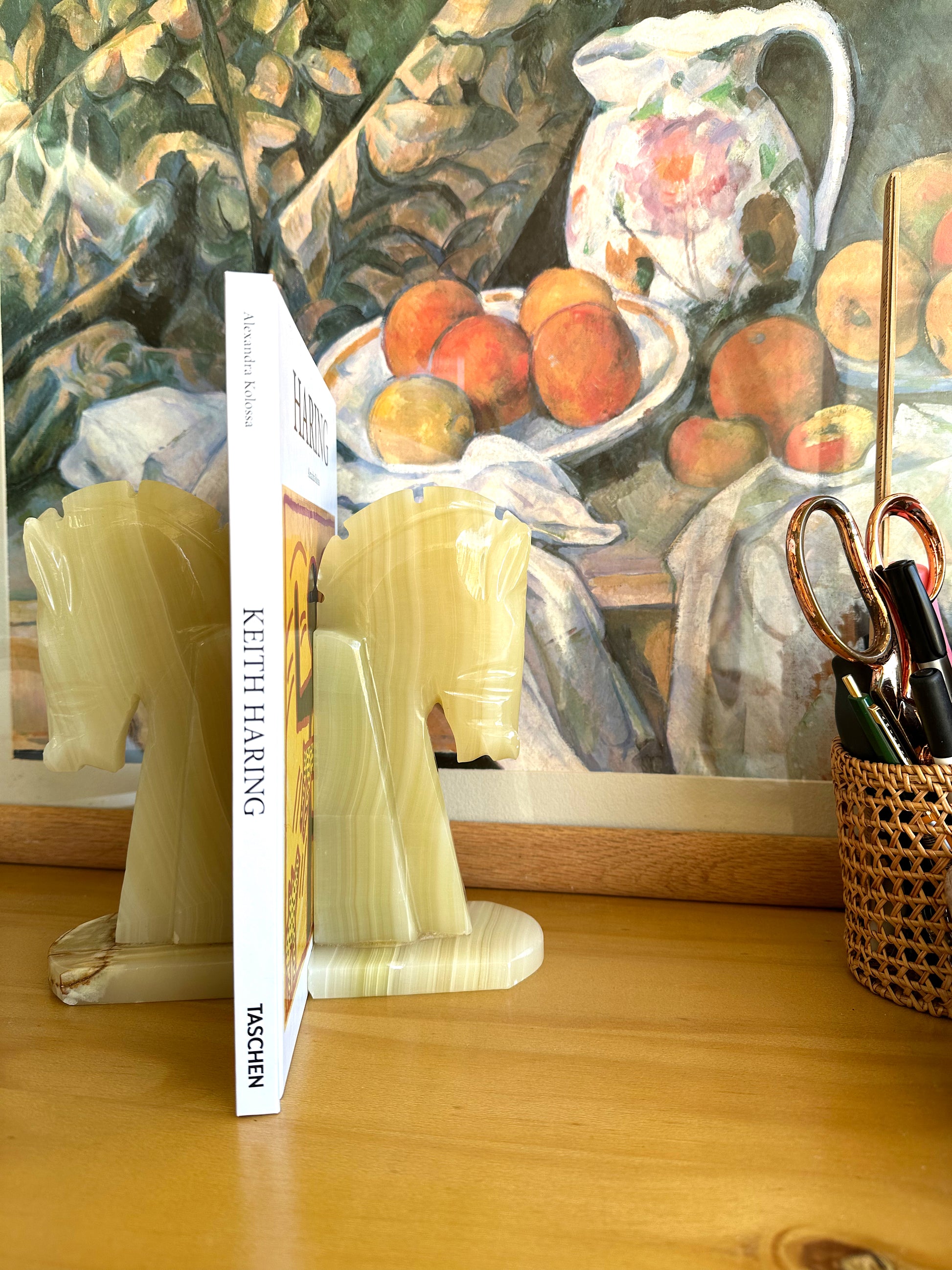 vintage onyx trojan horse head bookends