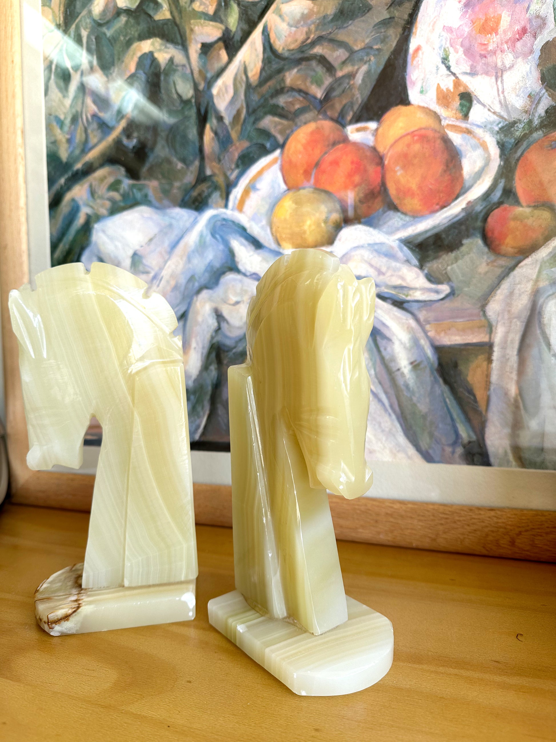 vintage onyx trojan horse head bookends