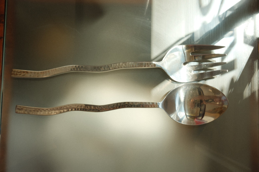 wavy stainless steel server set of 2