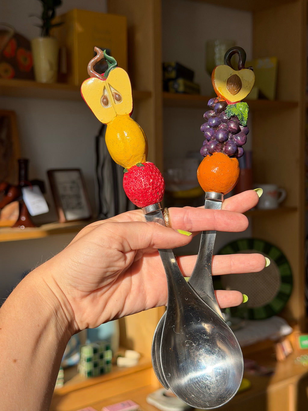 vintage salad servers fruit stainless steel