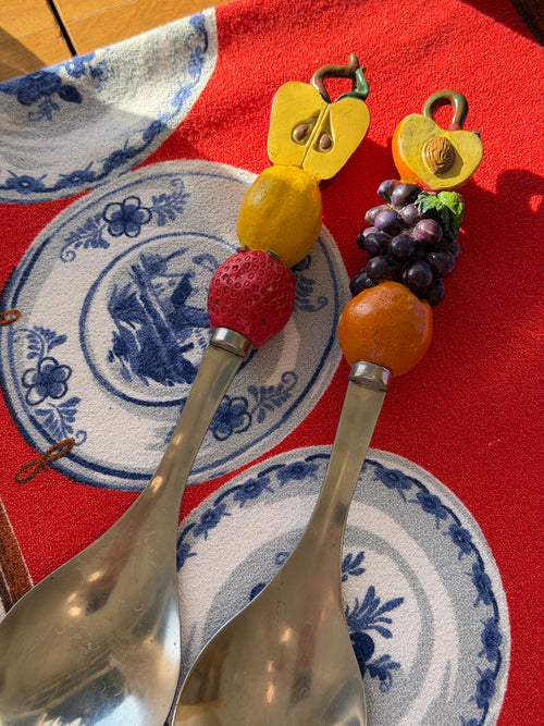 vintage salad servers fruit stainless steel