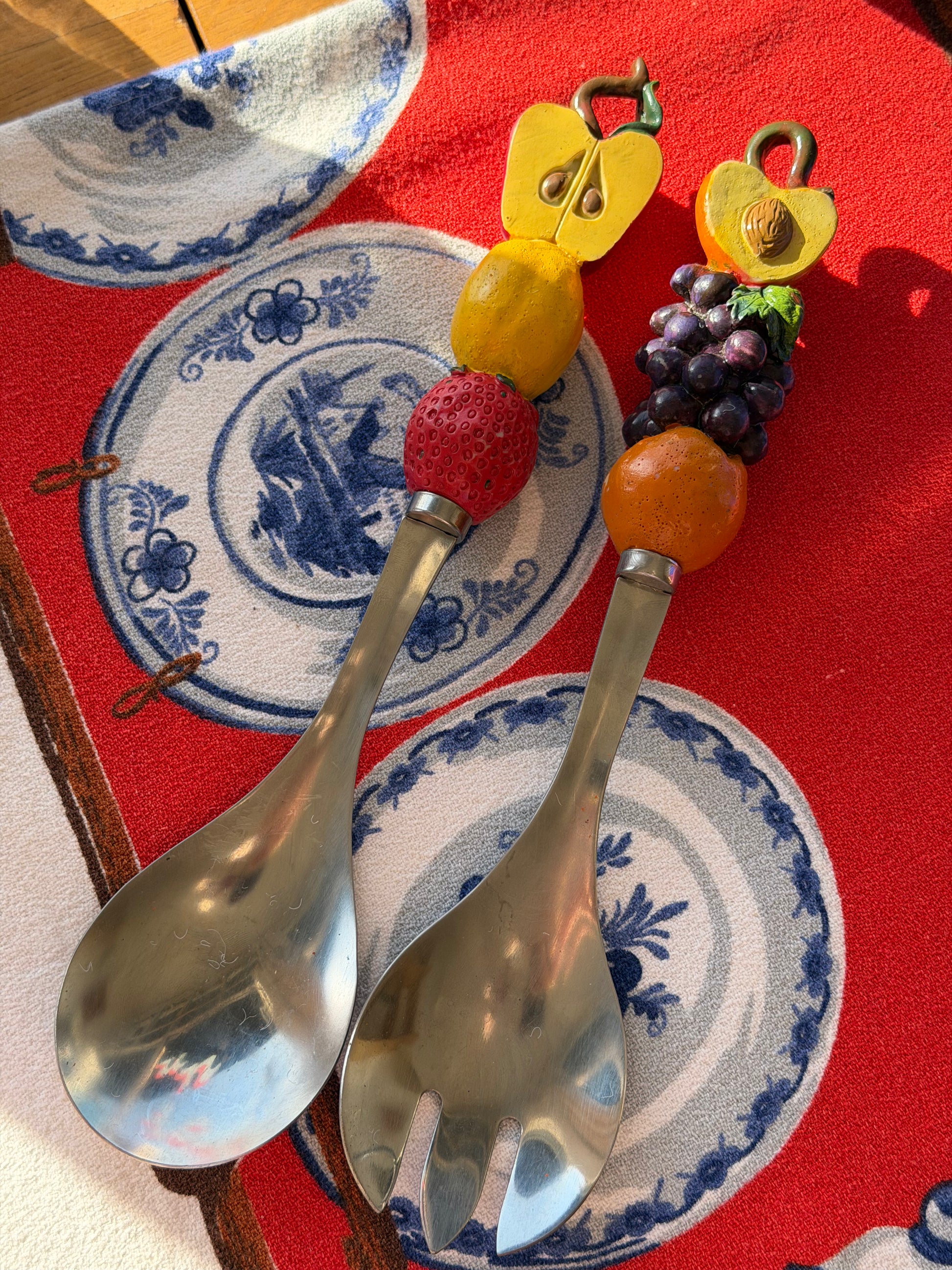 vintage salad servers fruit stainless steel