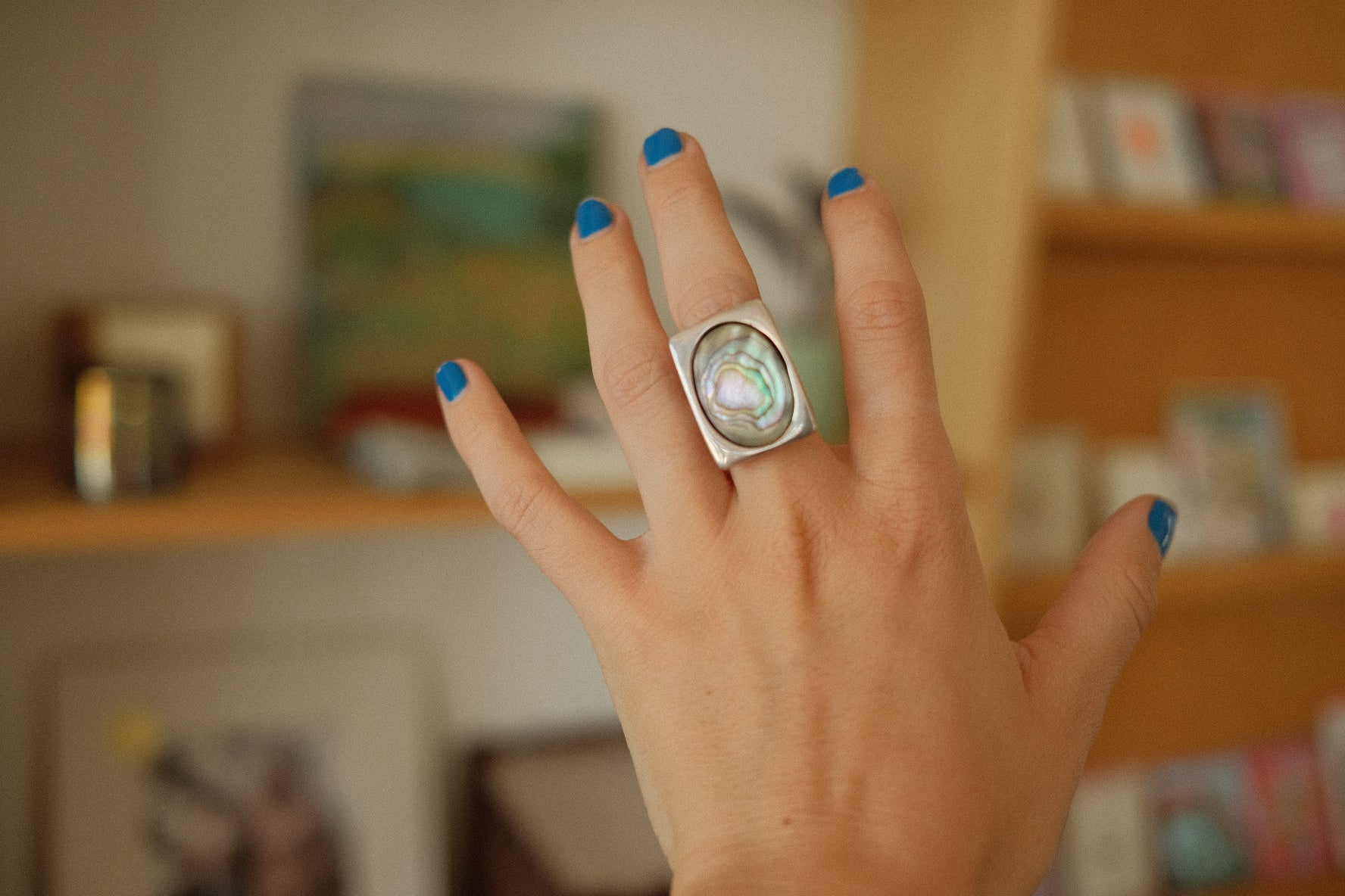 rectangle mother of pearl ring