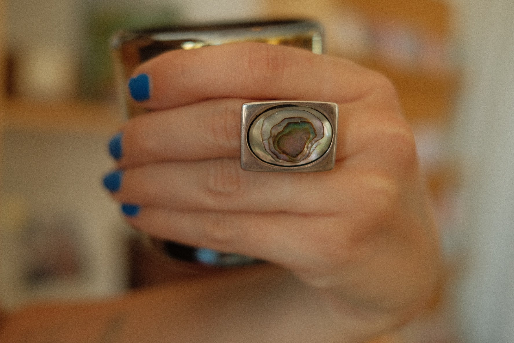 rectangle mother of pearl ring