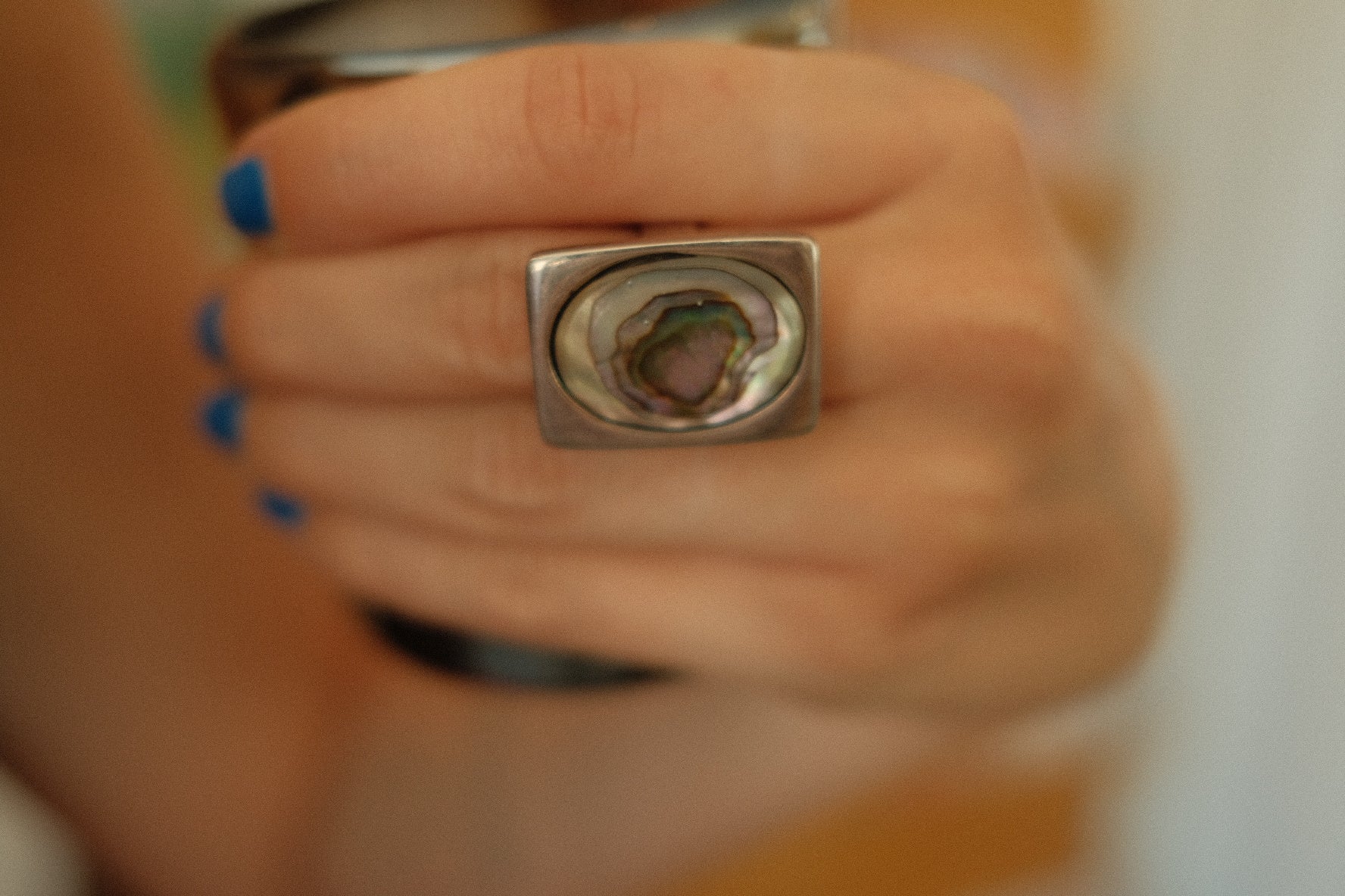 rectangle mother of pearl ring