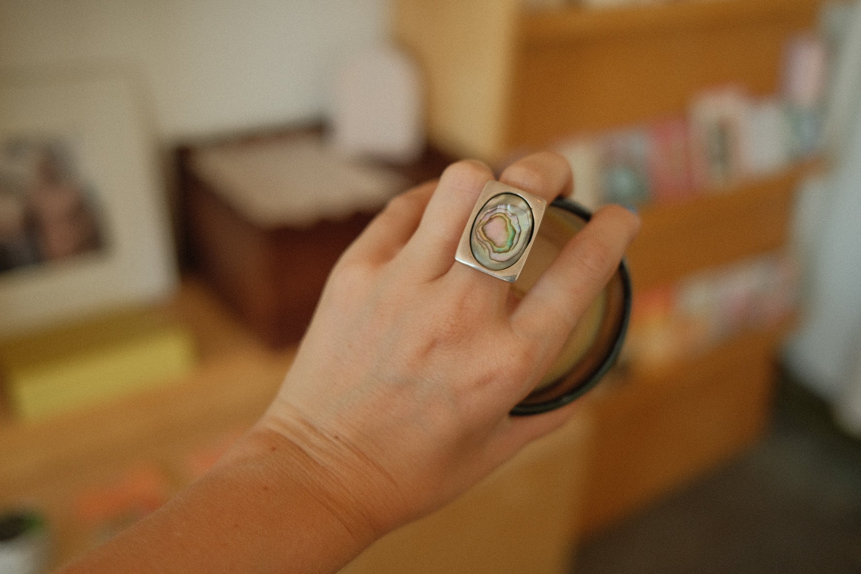 rectangle mother of pearl ring