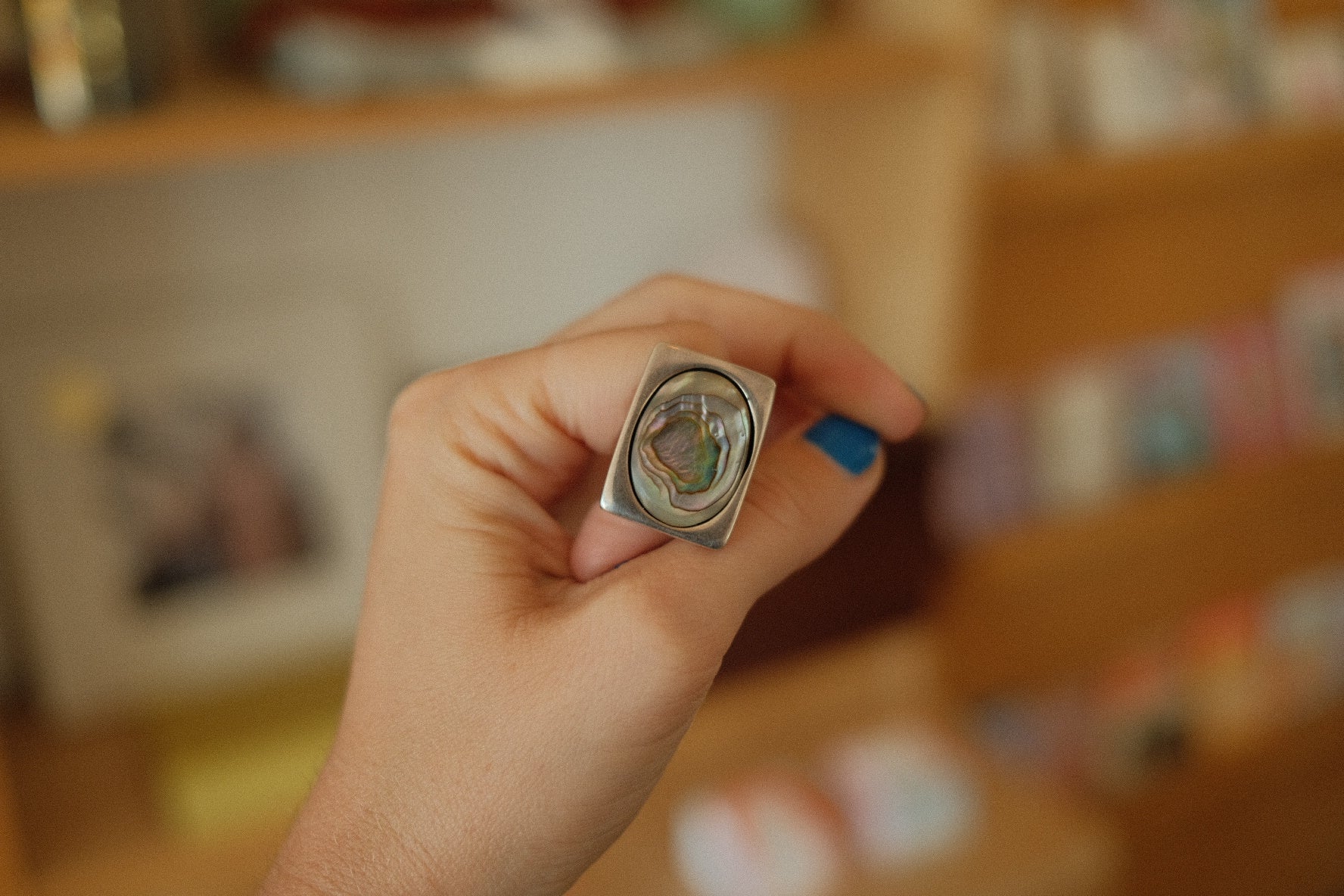 rectangle mother of pearl ring