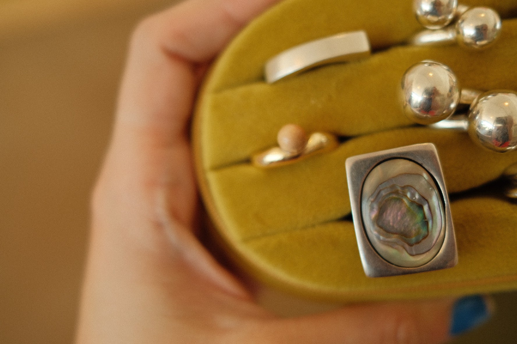 rectangle mother of pearl ring