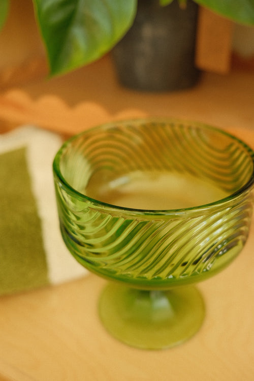 vintage green glass small pedestal bowl