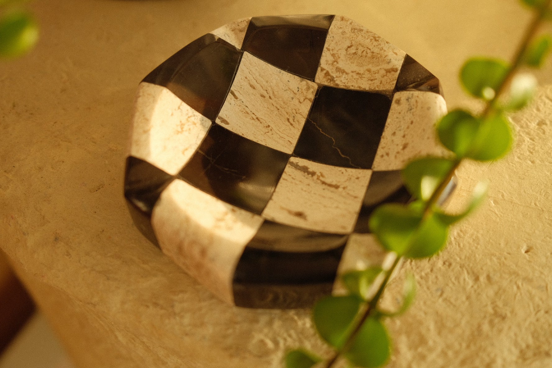 travertine + onyx checkered ashtray