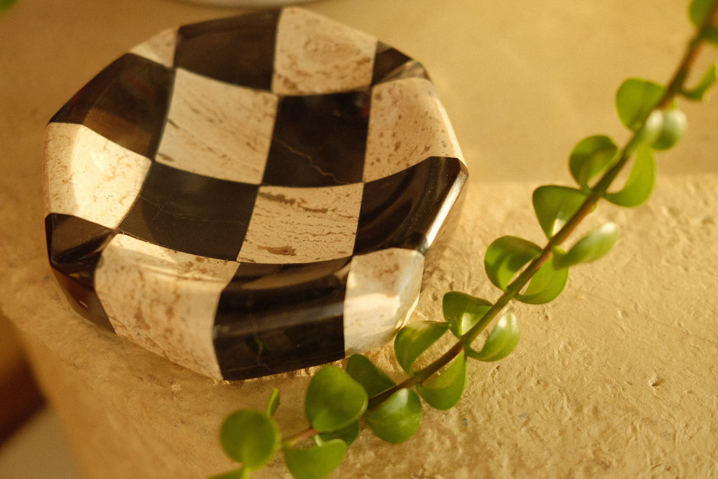 travertine + onyx checkered ashtray