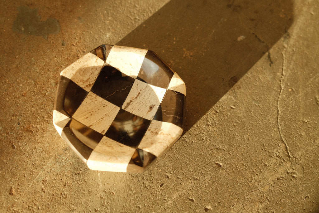 travertine + onyx checkered ashtray