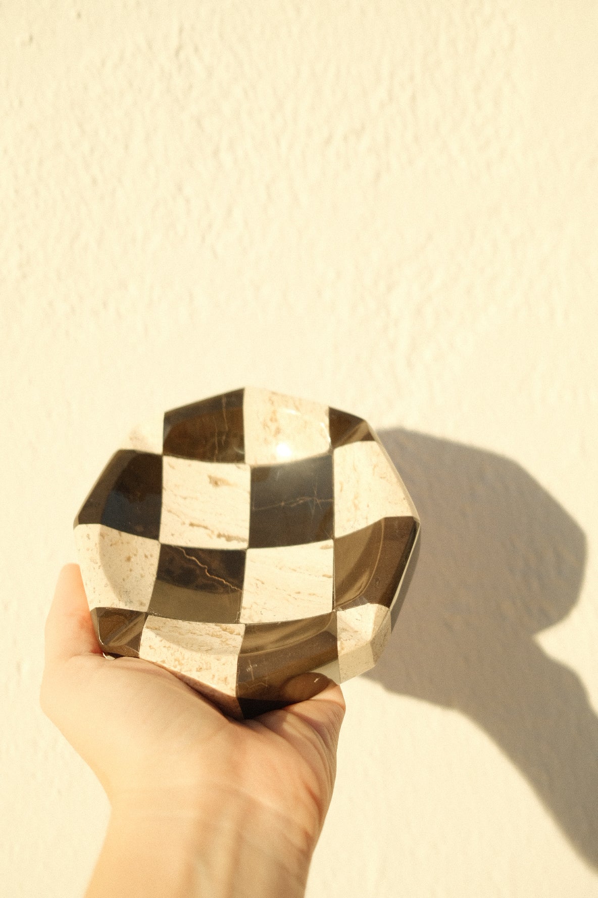travertine + onyx checkered ashtray