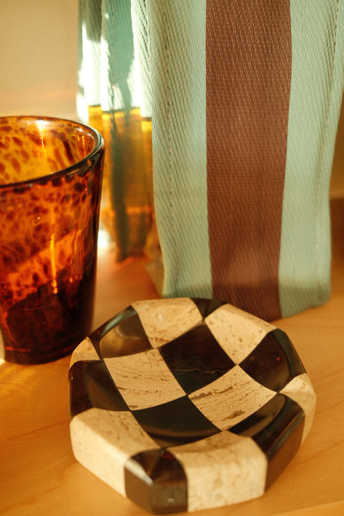 travertine + onyx checkered ashtray